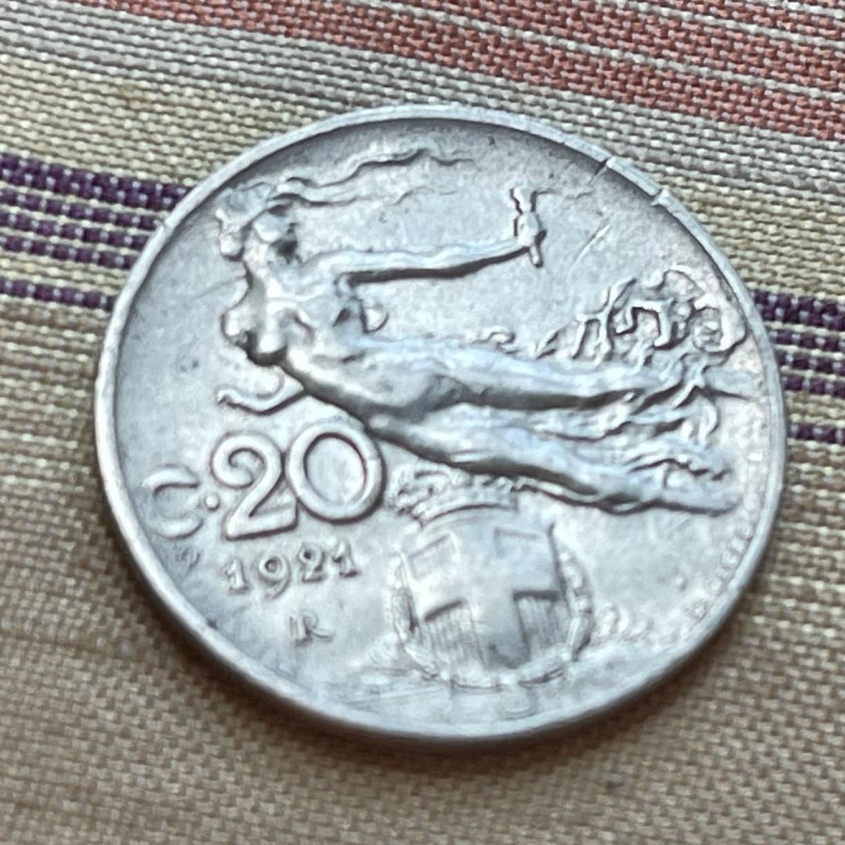 Liberty Hovering "Libertà Librata"  20 Centesimi Italy Authentic Coin Money for Jewelry and Craft Making