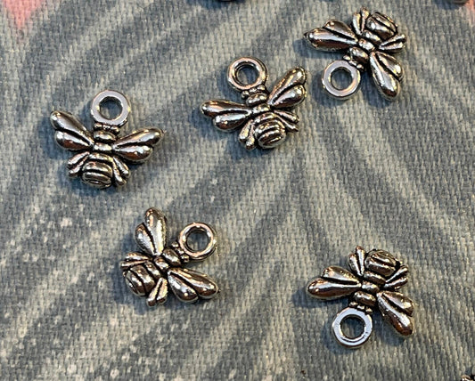 Tiny Bee Charms choice of 2, 6 or 12 - Silver and Bronze tone Honey Bees - Tibetan Silver Charm for jewelry - 10x11mm - solid 3D charm