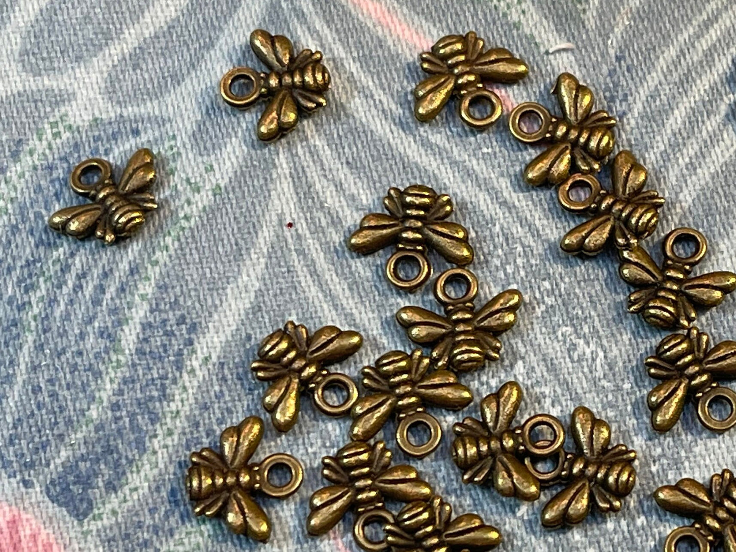 Tiny Bee Charms choice of 2, 6 or 12 - Silver and Bronze tone Honey Bees - Tibetan Silver Charm for jewelry - 10x11mm - solid 3D charm