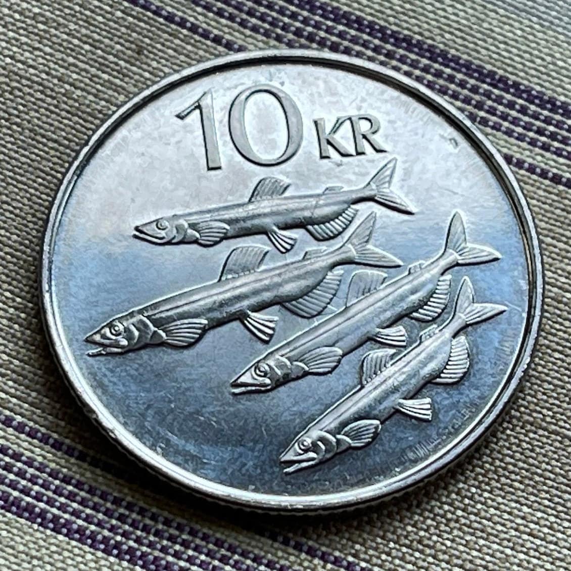 Capelin Fish & Landvaettir 10 Kronur Iceland Authentic Coin Money for Jewelry and Craft Making (Smelt)