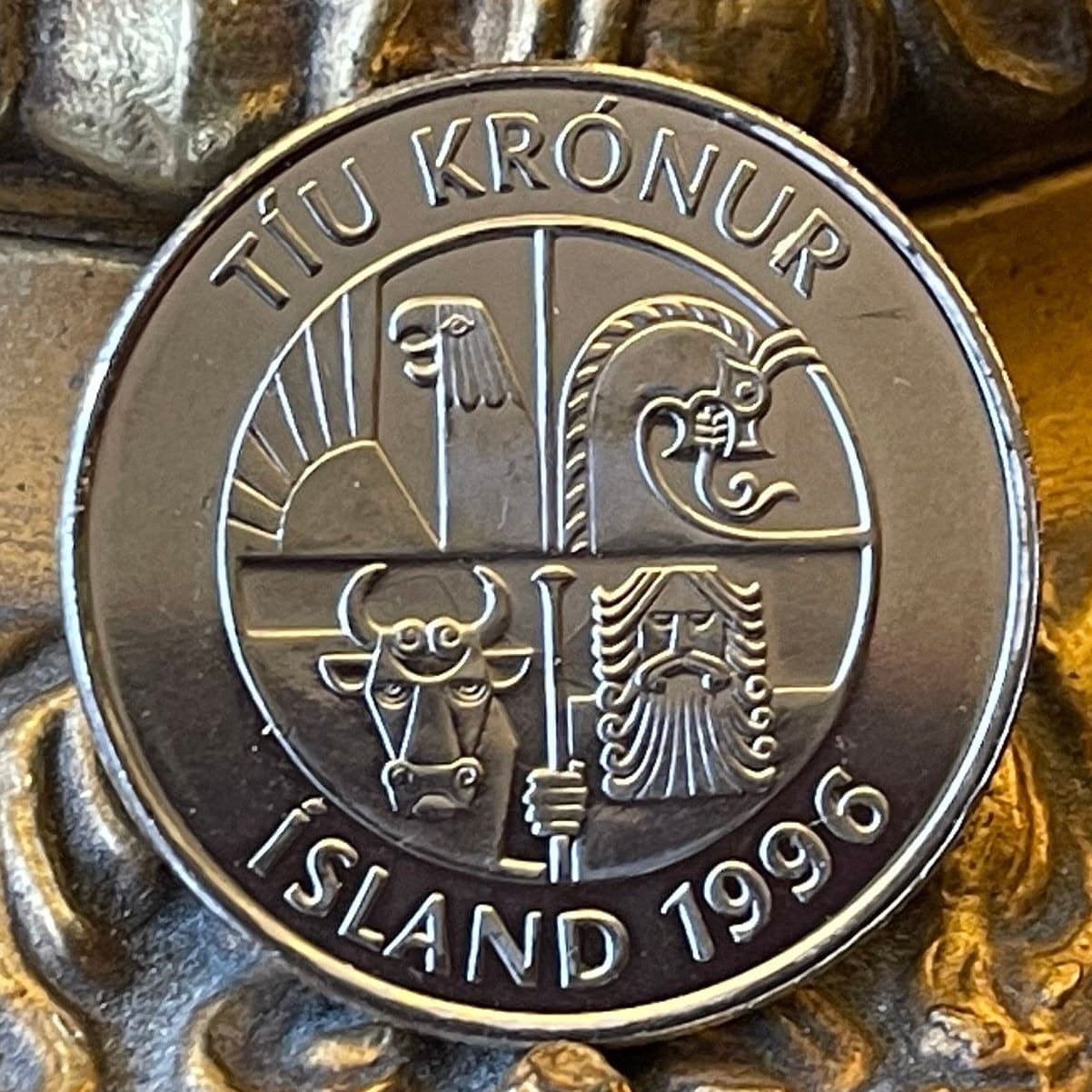 Capelin Fish & Landvaettir 10 Kronur Iceland Authentic Coin Money for Jewelry and Craft Making (Smelt)