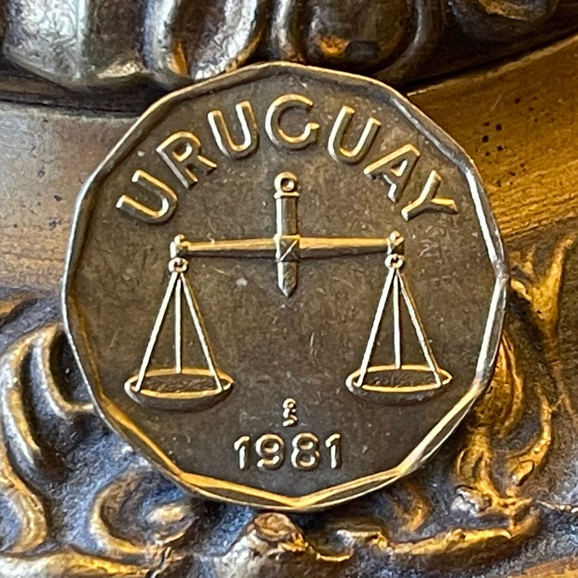 Scales of Justice 50 Centesimos Uruguay Authentic Coin Money for Jewelry and Craft Making (Libra)