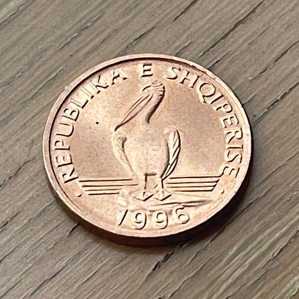 Dalmatian Pelican 1 Lek Albania Authentic Coin Money for Jewelry and Craft Making