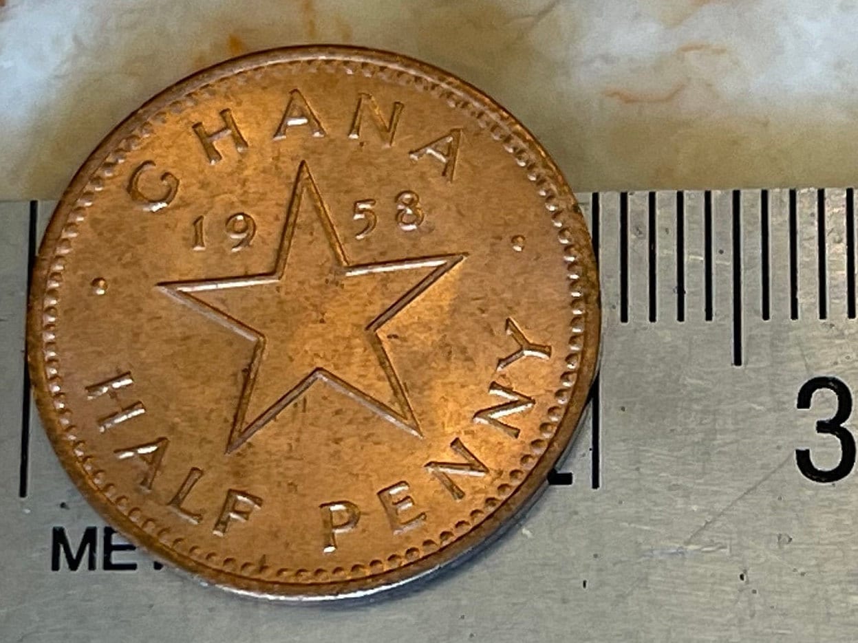 Kwame Nkrumah & Star 1/2 Penny Ghana Authentic Coin Money for Jewelry and Craft Making (Superstar)