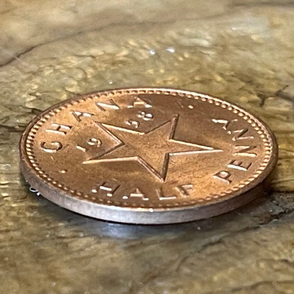 Black Star of Africa & Kwame Nkrumah 1/2 Penny Ghana Authentic Coin Money for Jewelry and Craft Making (Superstar)