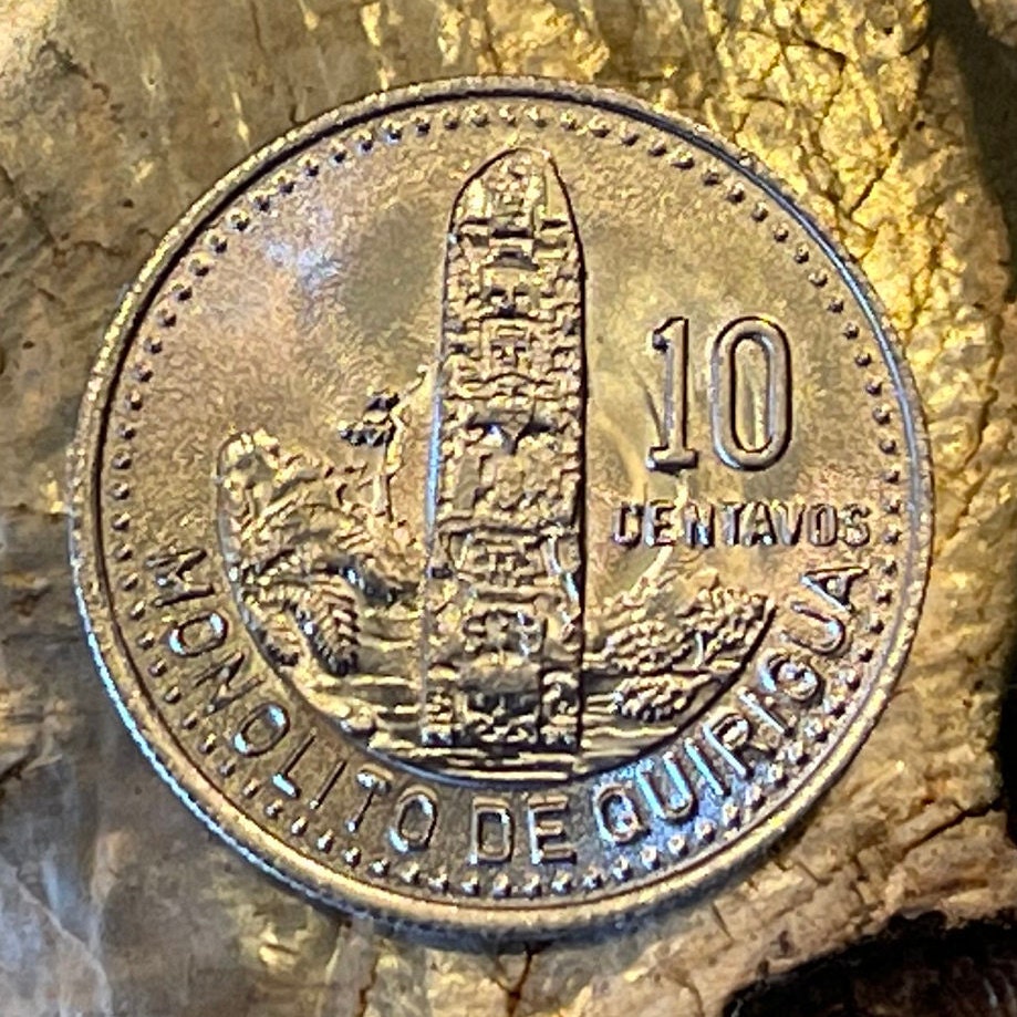 Maya King on Quirigua Monolith 10 Centavos Guatemala Authentic Coin Money for Jewelry and Craft Making