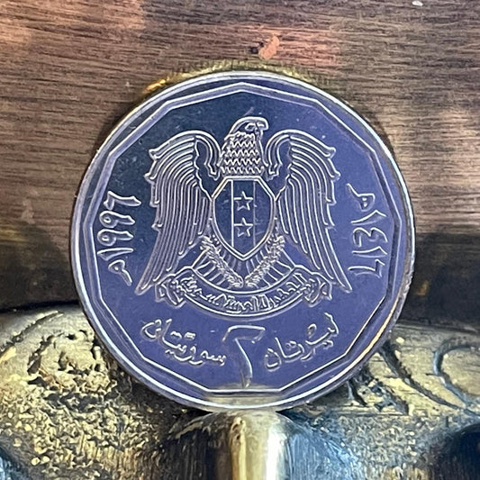 Hawk of Quraish & Roman Gladiator Theatre at Bosra 2 Lira Syria Authentic Coin Charm for Jewelry and Craft Making (Falcon)
