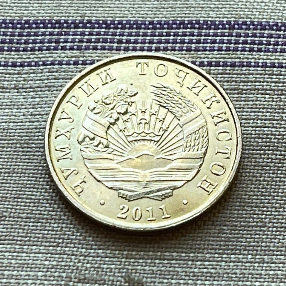 Magic Seven Stars & Pamir Mountains 5 Diram Tajikistan Authentic Coin Money for Jewelry and Craft Making (Rising Sun) (Magic Number 7)