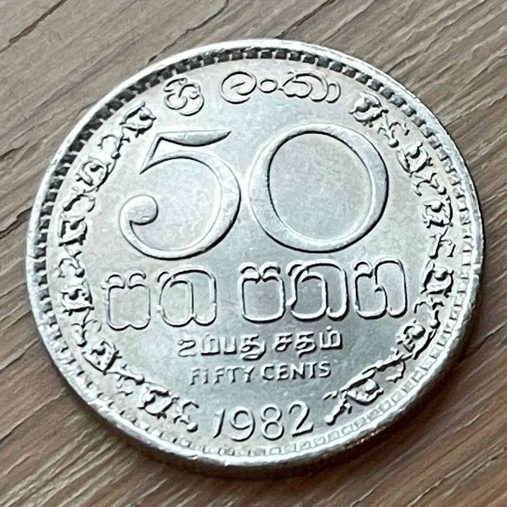 Wheel of Dharma 50 Cents & Lion with Sword Sri Lanka Authentic Coin Money for Jewelry and Craft Making (Dharmachakra) (Dhammacakka)