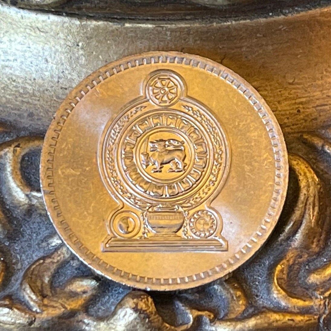 Wheel of Dharma 50 Cents & Lion with Sword Sri Lanka Authentic Coin Money for Jewelry and Craft Making (Dharmachakra) (Dhammacakka)