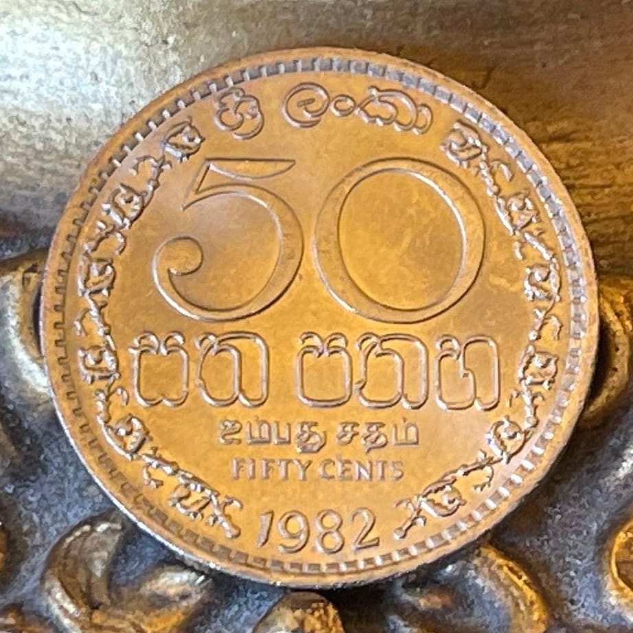 Wheel of Dharma 50 Cents & Lion with Sword Sri Lanka Authentic Coin Money for Jewelry and Craft Making (Dharmachakra) (Dhammacakka)