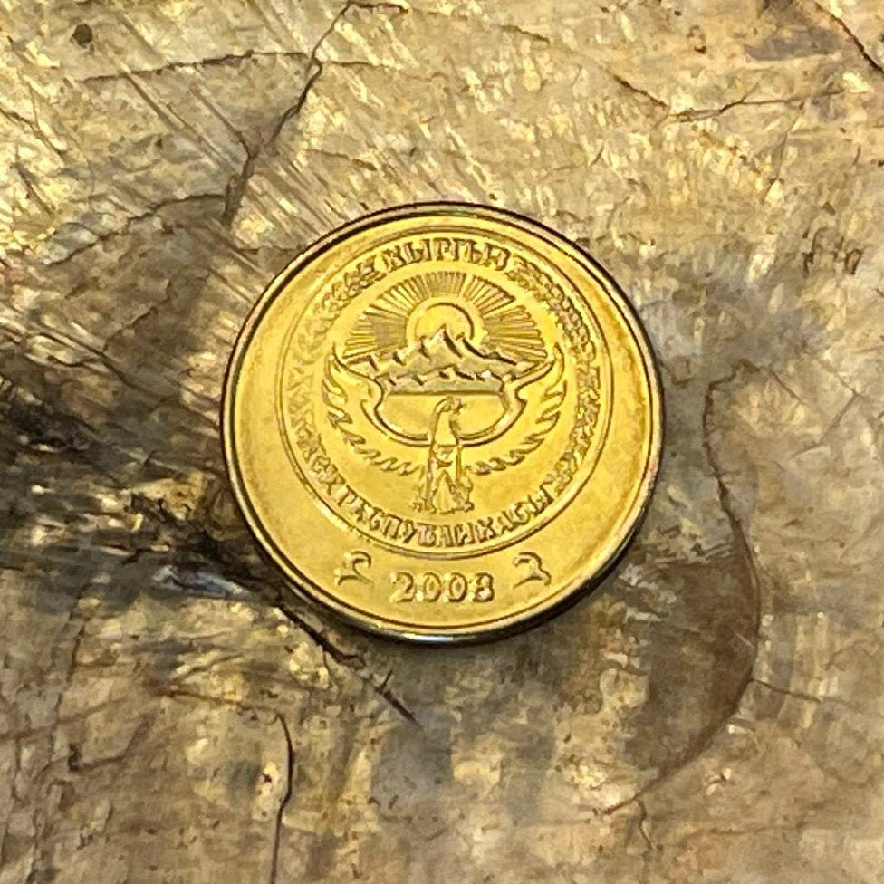 White Falcon and Tian Shan Mountains 10 Tyiyn Kyrgyzstan Authentic Coin Money for Jewelry (Ak Shumkar) (Issyk Kul) (Ala Too) (Tian Shan)