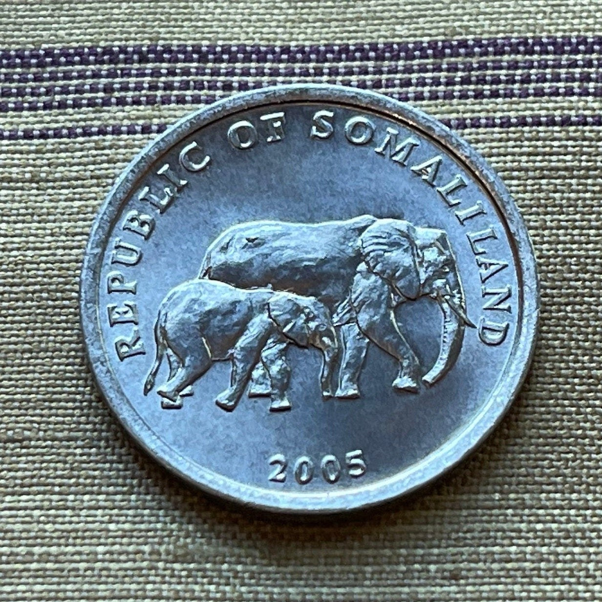 Elephant with Baby 5 Shillings Somaliland Authentic Coin Money for Jewelry and Craft Making