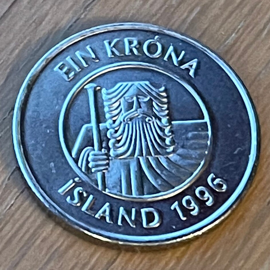 Cod Fish & Giant Bergrisi 1 Krona Iceland Authentic Coin Money for Jewelry and Craft Making
