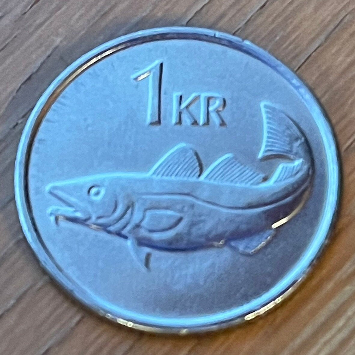 Cod Fish & Giant Bergrisi 1 Krona Iceland Authentic Coin Money for Jewelry and Craft Making
