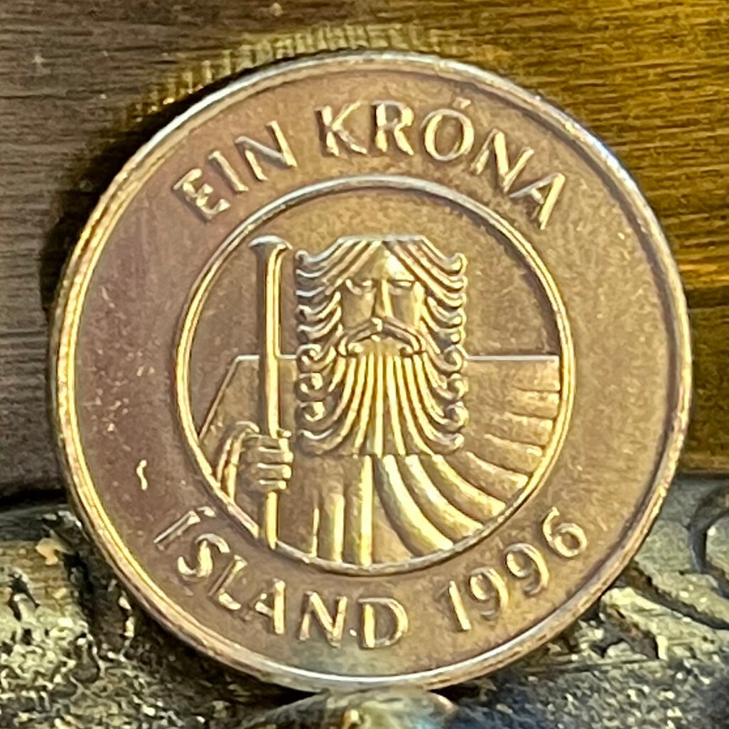 Cod Fish & Giant Bergrisi 1 Krona Iceland Authentic Coin Money for Jewelry and Craft Making