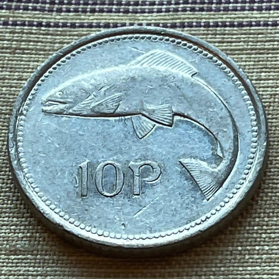Atlantic Salmon & Harp 10 Pence Ireland Authentic Coin Money for Jewelry and Craft Making