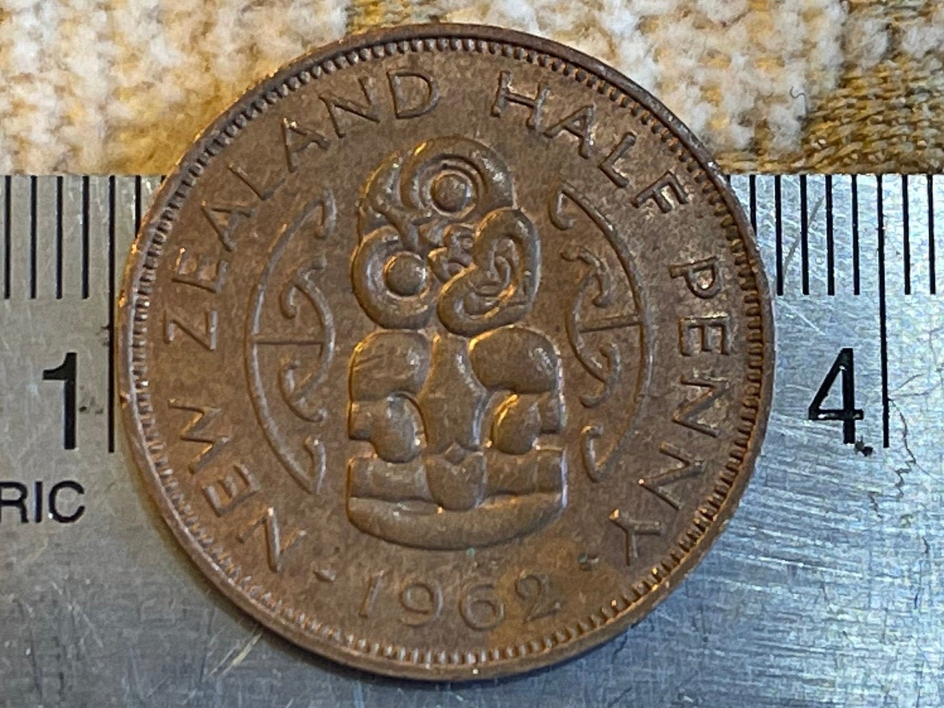 Maori Hei-tiki Goddess of Childbirth Half Penny New Zealand Authentic Coin Money for Jewelry (Ancestor Pendant) (Hineteiwaiwa) (Taonga)