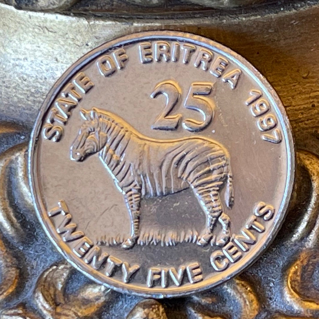 Grévy's Zebra 25 Cents Eritrea Authentic Coin Money for Jewelry and Craft Making (Liberty Equality Justice)