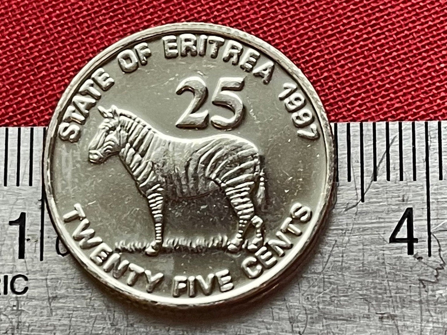 Grévy's Zebra 25 Cents Eritrea Authentic Coin Money for Jewelry and Craft Making (Liberty Equality Justice)