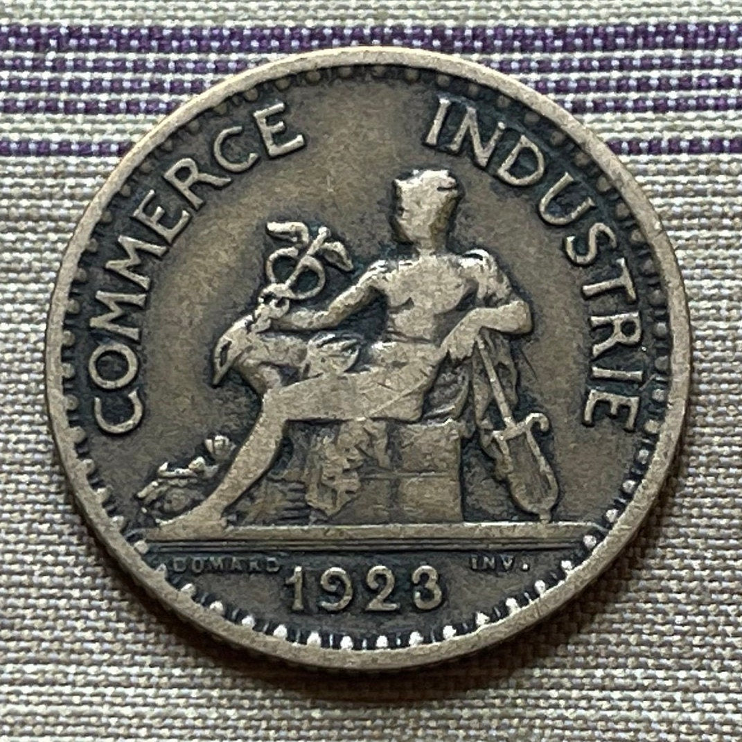 Mercury God of Commerce and Industry & Liberté, Égalité, Fraternité 1 Franc France Authentic Coin Money for Jewelry (Luck in Business)