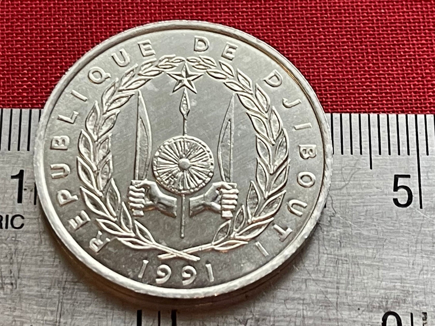 Nile Lechwe Antelope & Jile Daggers of Afar and Issa Tribes 5 Francs Djibouti Authentic Coin Money for Jewelry (Unity Equality Peace)