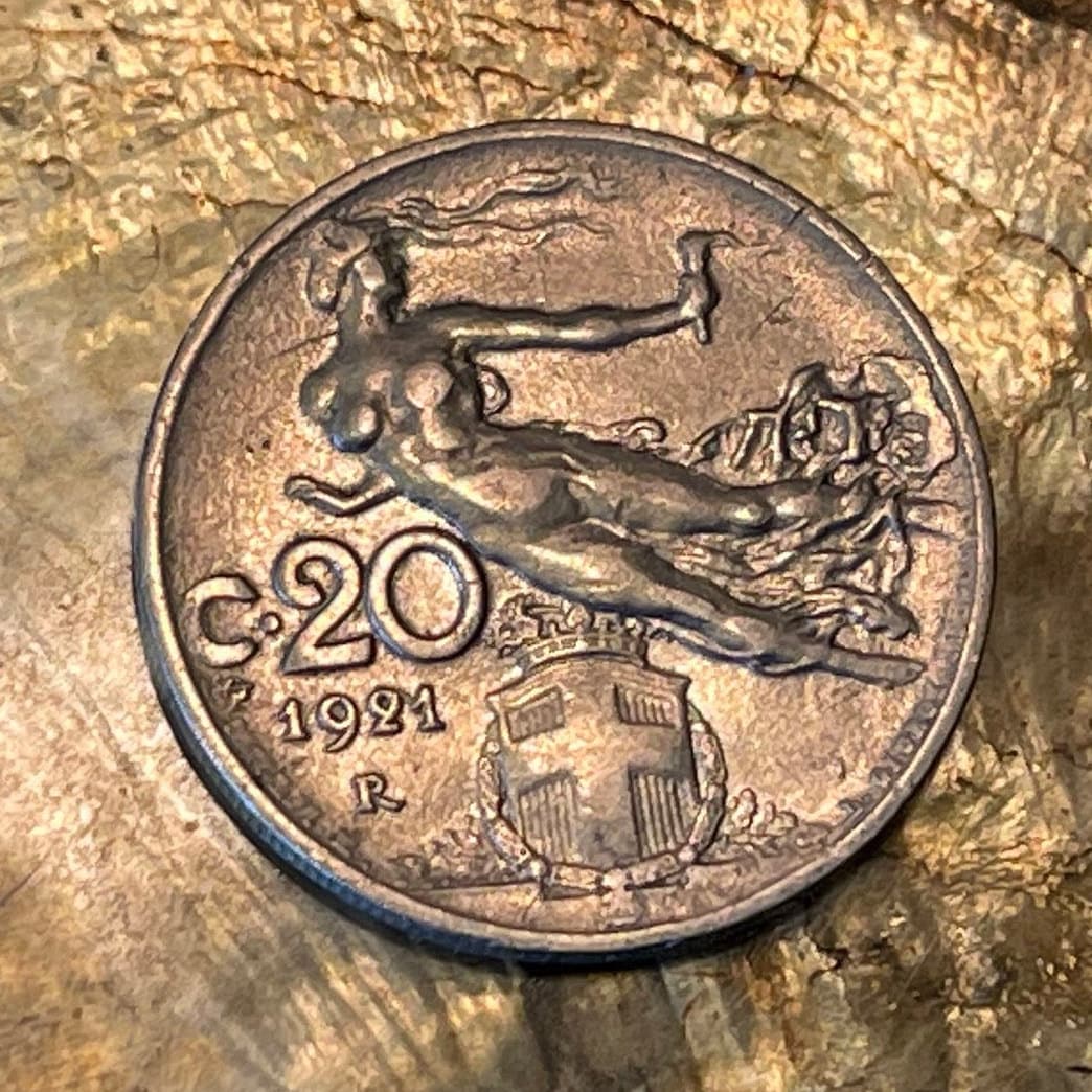 Liberty Hovering "Libertà Librata"  20 Centesimi Italy Authentic Coin Money for Jewelry and Craft Making