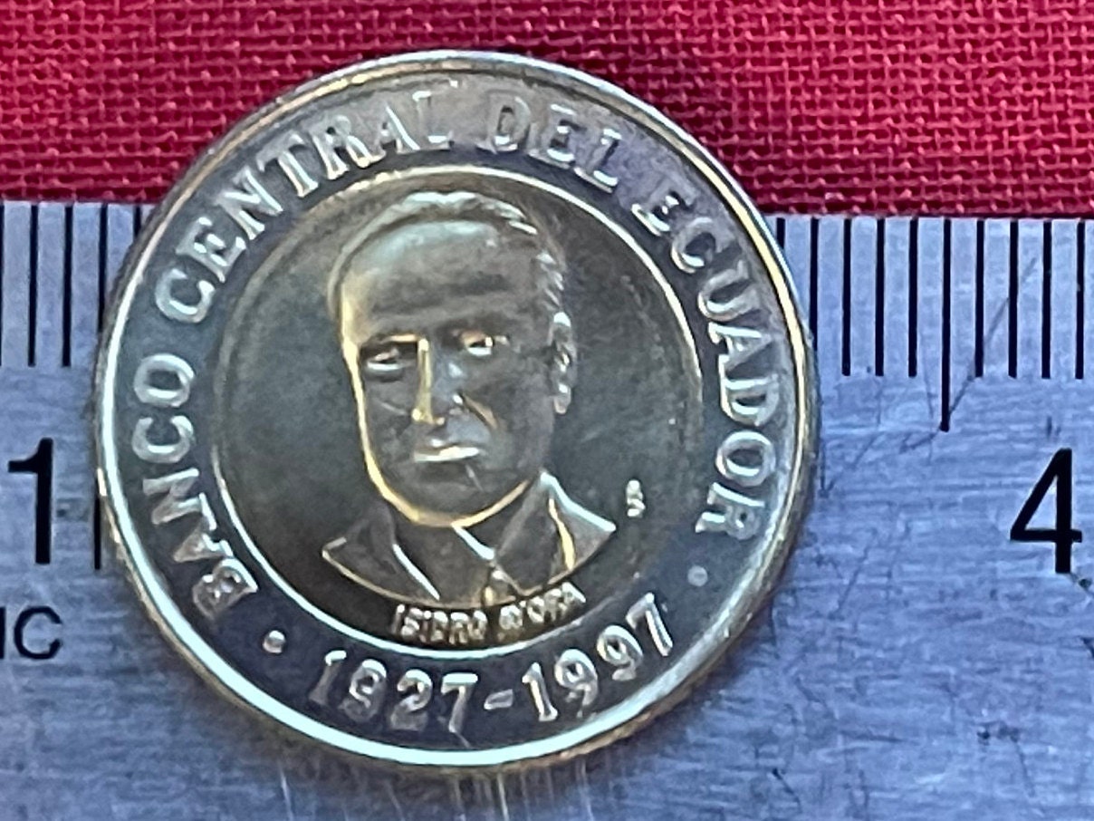 Doctor Isidro Ayora President of Ecuador Bi-Metallic 500 Sucres Authentic Coin Money for Jewelry and Craft-Making