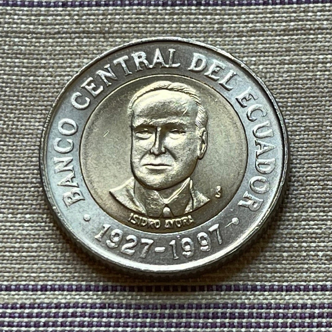 Doctor Isidro Ayora President of Ecuador Bi-Metallic 500 Sucres Authentic Coin Money for Jewelry and Craft-Making