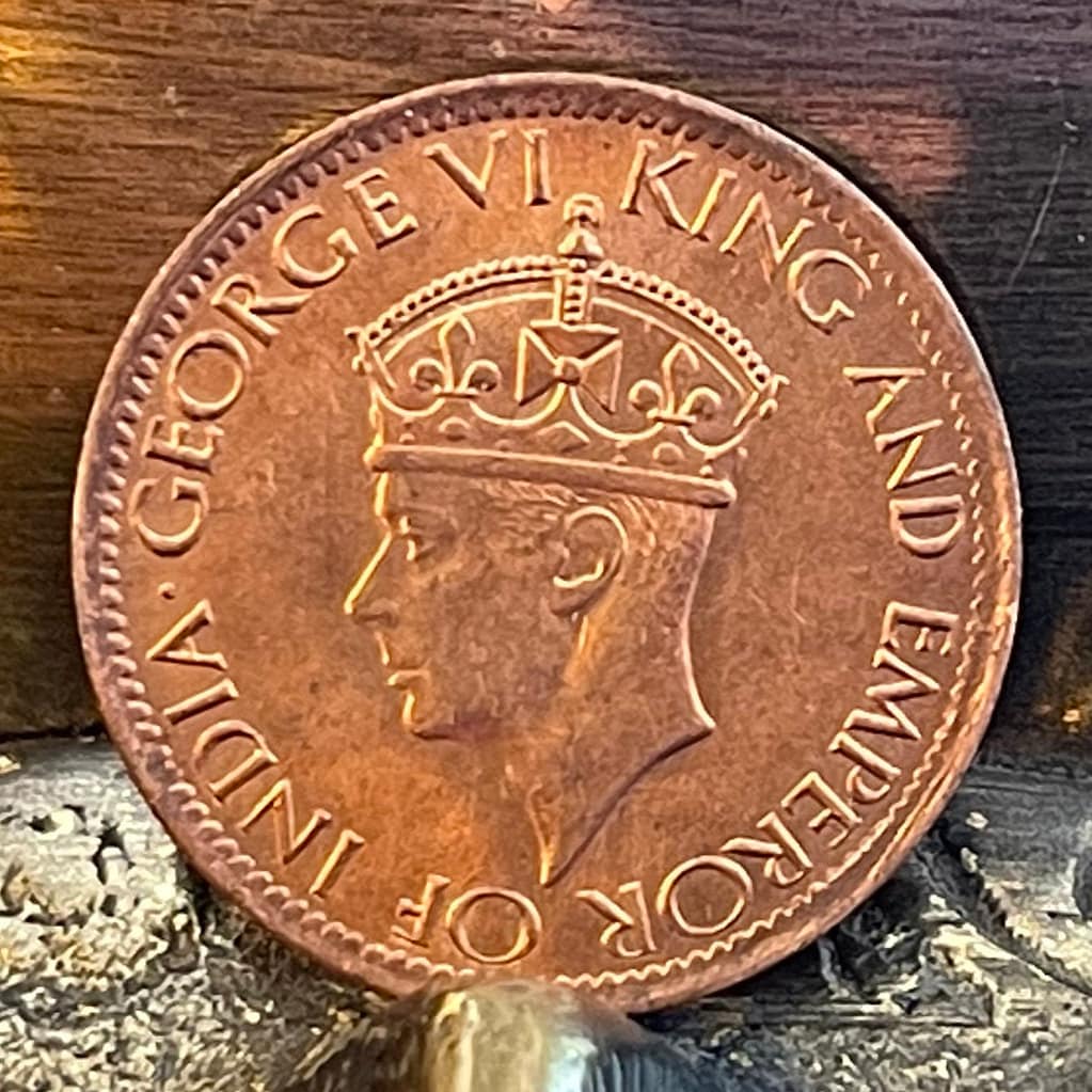 King George VI & Cabbage Palm 1 Cent Ceylon Authentic Coin Money for Jewelry and Craft Making (Sri Lanka) (Palmetto) (Emperor of India)