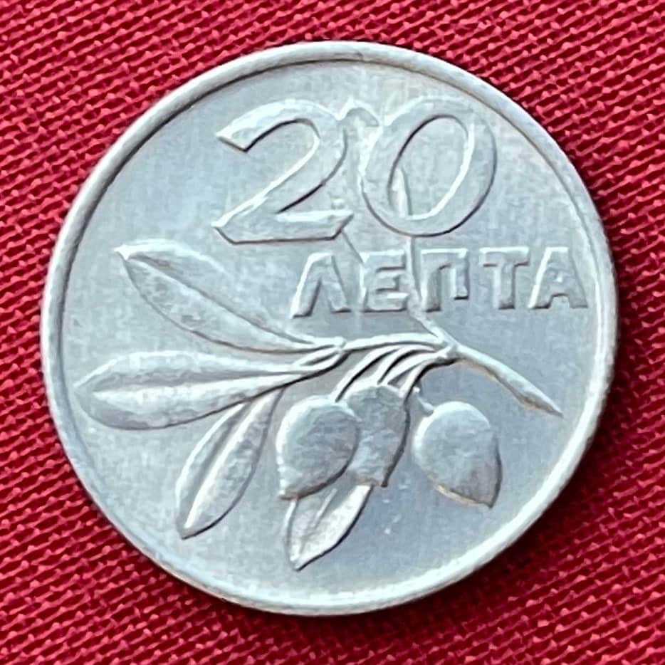 Phoenix Rising from Flames & Olive Branch 20 Lepta Greece Authentic Coin Money for Jewelry and Craft Making (1973)