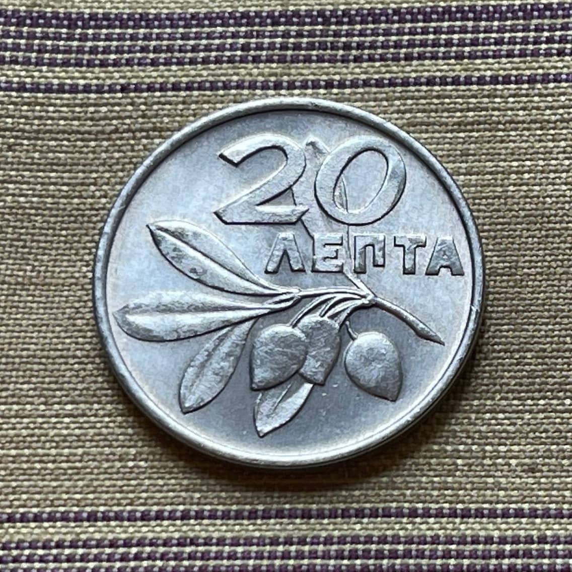 Olive Branch & Phoenix 20 Lepta Greece Authentic Coin Money for Jewelry and Craft Making (1973)
