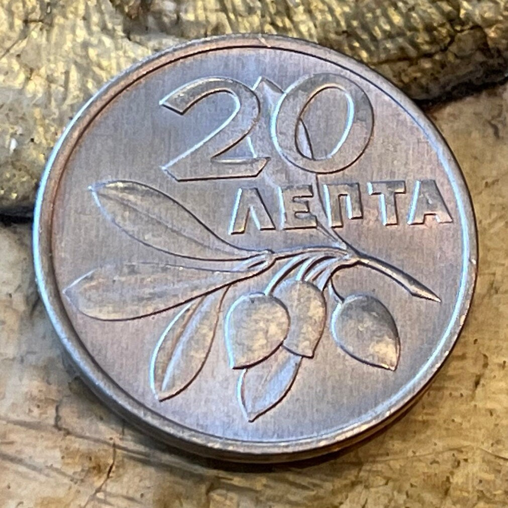 Olive Branch & Phoenix 20 Lepta Greece Authentic Coin Money for Jewelry and Craft Making (1973)