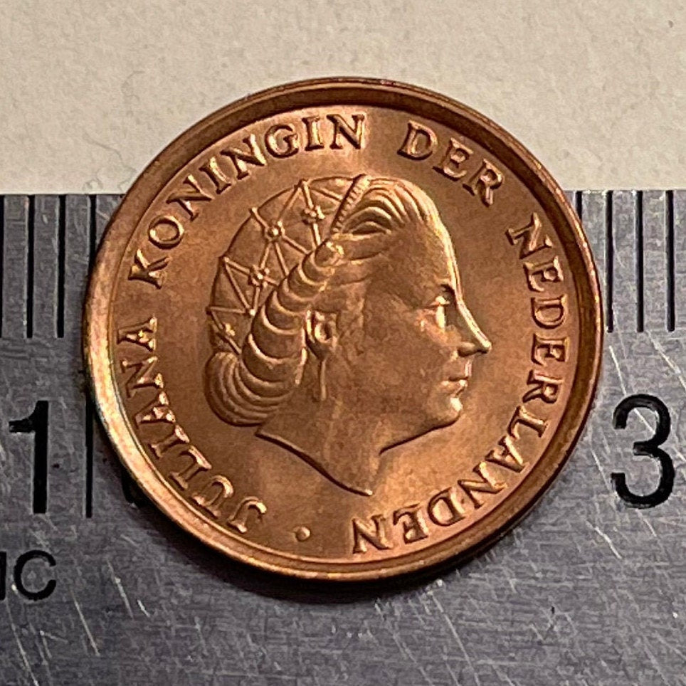 Queen Juliana 1 Cent Netherlands Authentic Coin Money for Jewelry and Craft Making (Staff of Mercury)
