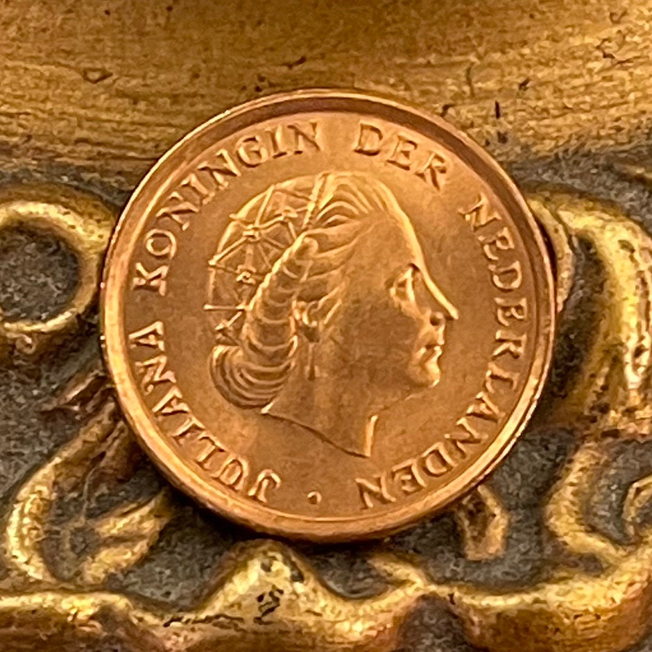 Queen Juliana 1 Cent Netherlands Authentic Coin Money for Jewelry and Craft Making (Staff of Mercury)