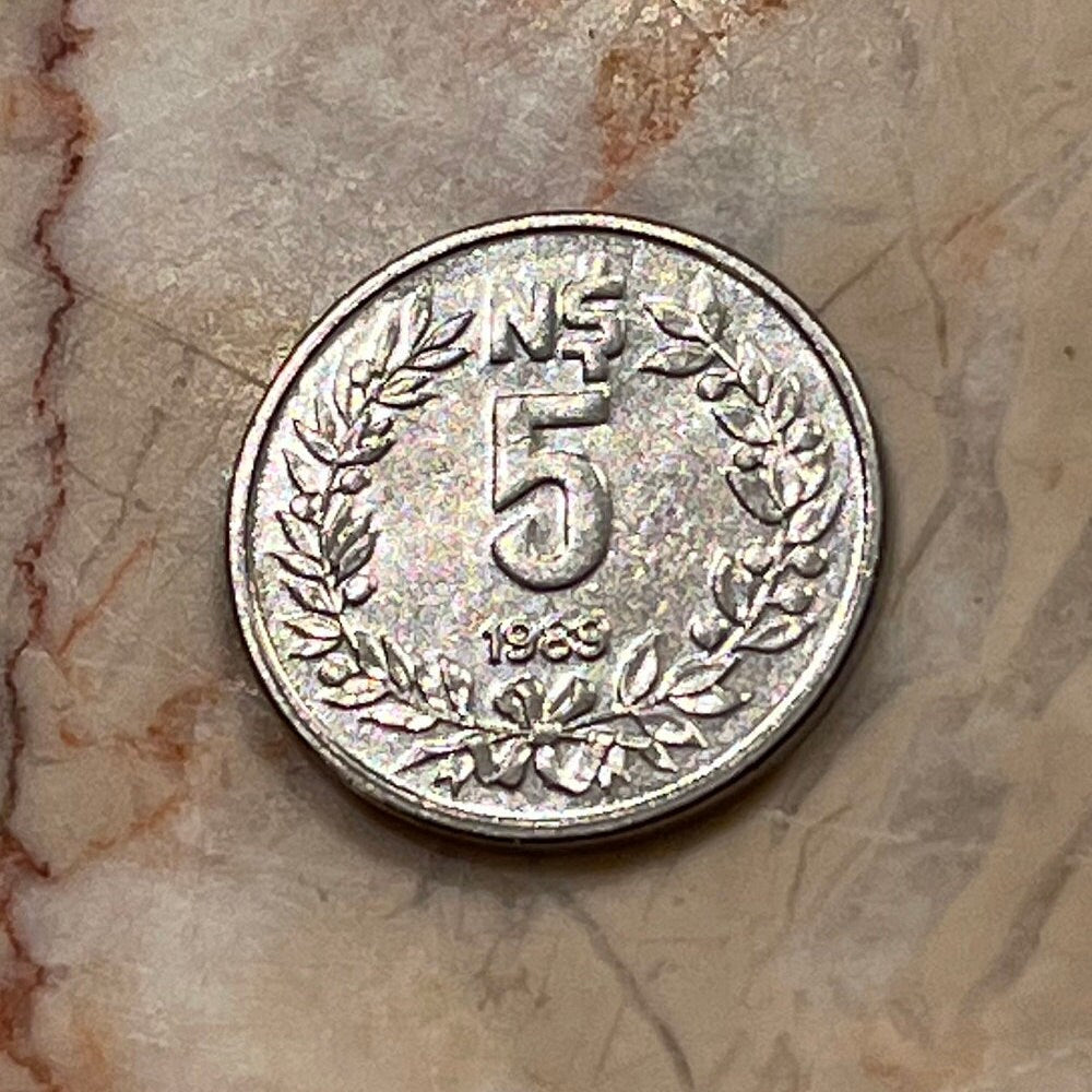 Sun of May 5 Pesos Uruguay Authentic Coin Money for Jewelry and Craft Making (Sol Invictus) (Inti) (Inca God)