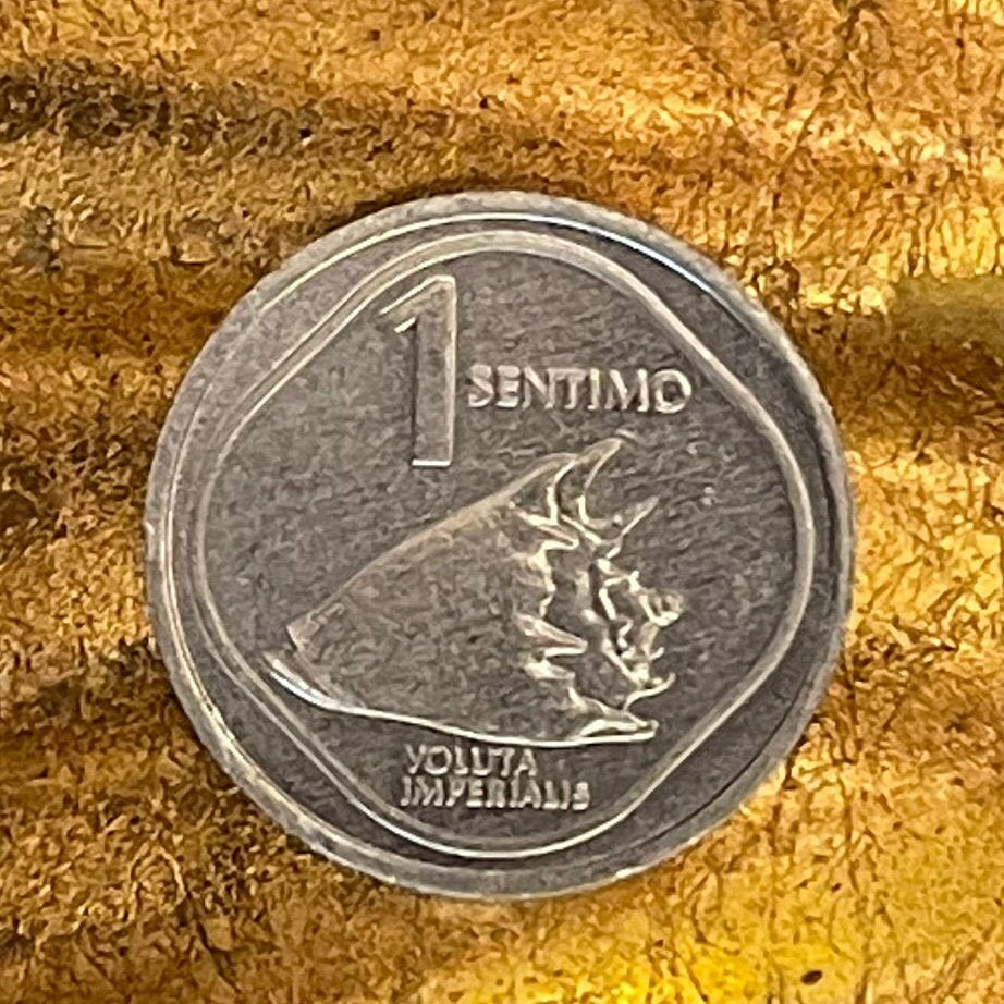 Imperial Volute Shell & Lapulapu 1 Sentimo Philippines Authentic Coin Money for Jewelry and Craft Making (Giant Seashell) (Freedom Fighter)