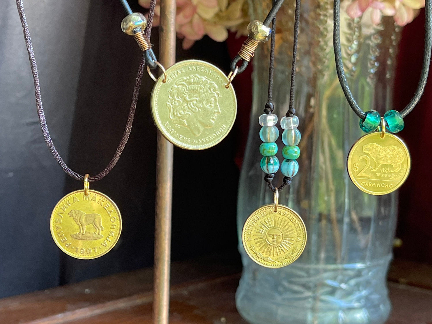 Custom coin pendant necklace made to order or kit, choose style, any coin, leather cord, beads, assorted closures, your choice color scheme