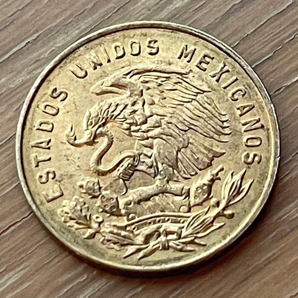 La Corregidora Josefa Ortiz de Domínguez & Eagle with Snake 5 Centavos Mexico Authentic Coin Money for Jewelry and Crafts (Cry of Dolores)
