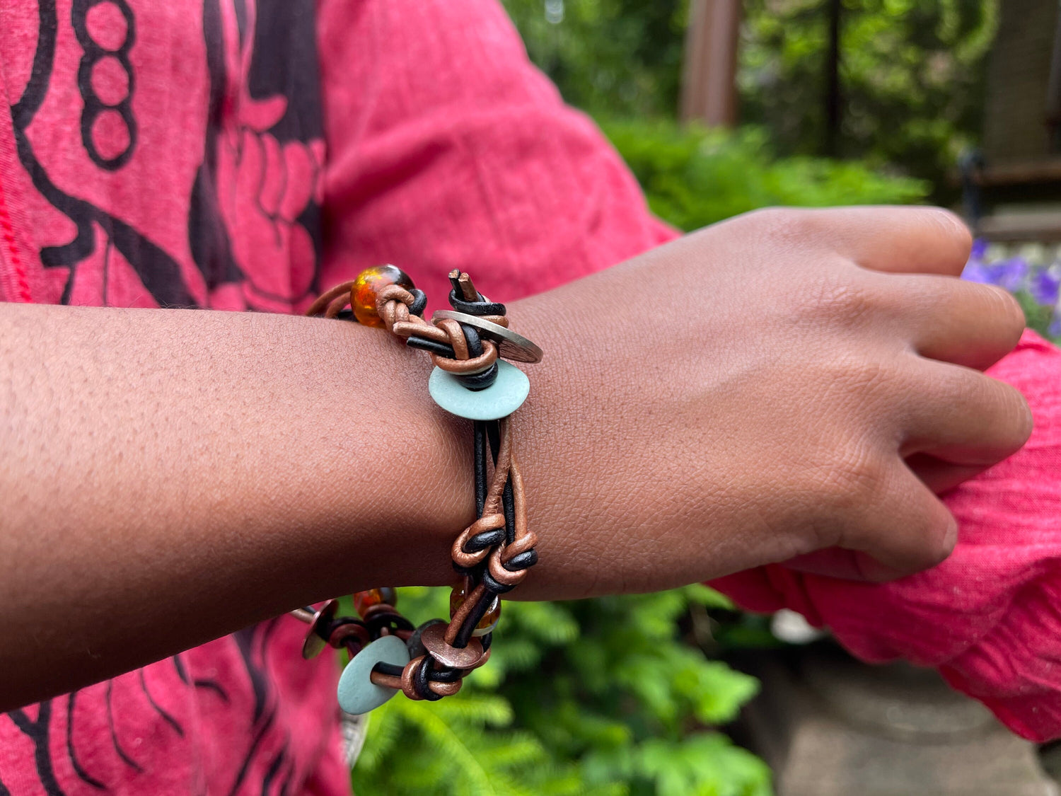 Unisex handcrafted two-strand leather bracelet + necklace set with genuine 1930's French and Belgian coins and stylish beads