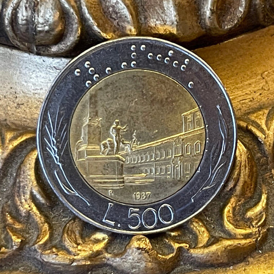 Horse-Tamers Statue at Quirinal Palace 500 Lire Italy Authentic Coin Money for Jewelry (Obelisk) (Gemini) (Bimetallic) (Castor and Pollux)