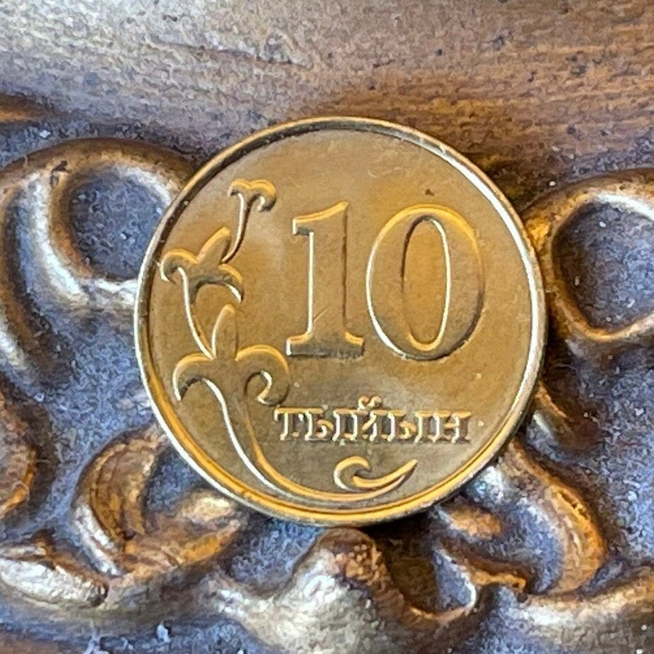 White Falcon and Tian Shan Mountains 10 Tyiyn Kyrgyzstan Authentic Coin Money for Jewelry (Ak Shumkar) (Issyk Kul) (Ala Too) (Tian Shan)