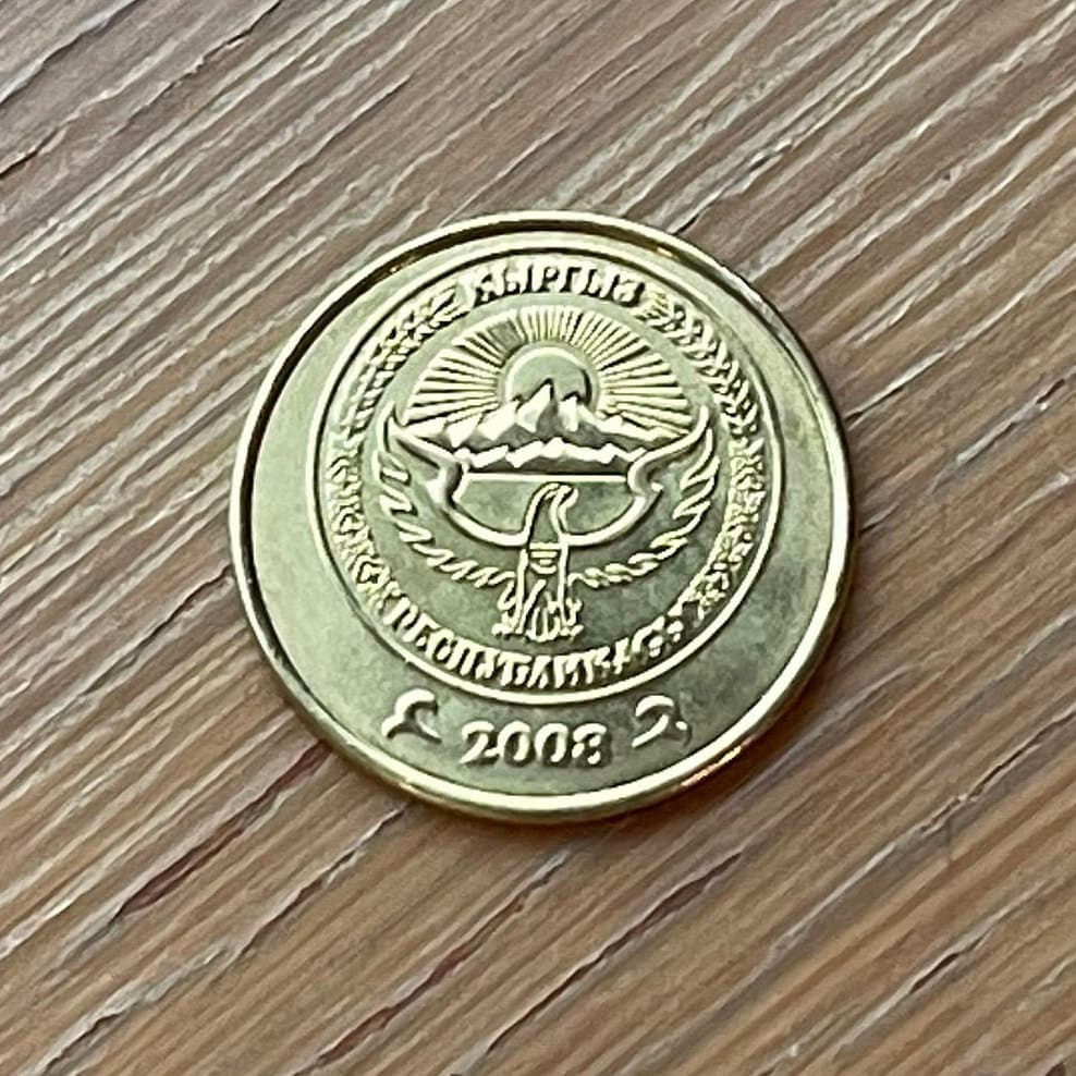 White Falcon and Tian Shan Mountains 10 Tyiyn Kyrgyzstan Authentic Coin Money for Jewelry (Ak Shumkar) (Issyk Kul) (Ala Too) (Tian Shan)