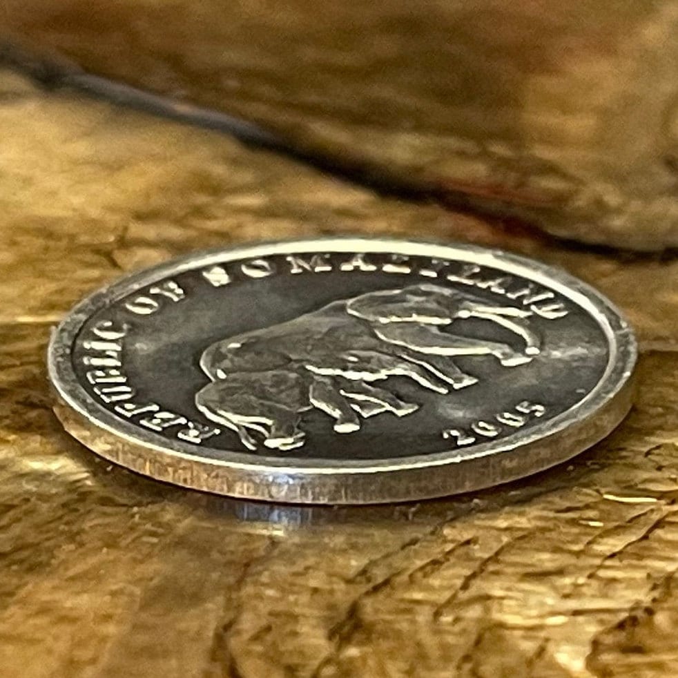 Elephant with Baby 5 Shillings Somaliland Authentic Coin Money for Jewelry and Craft Making