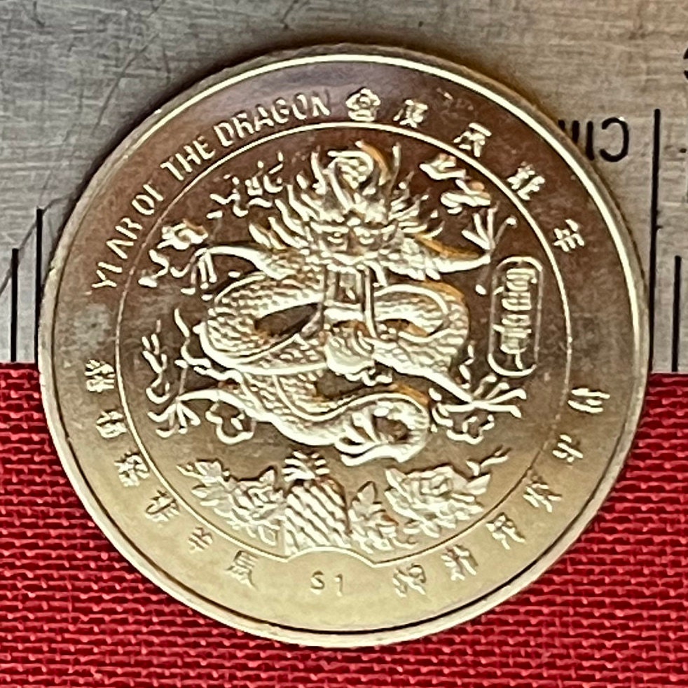 Year of the Dragon 1 Dollar Liberia Authentic Coin Money for Jewelry (Palm Tree at Beach) (Freedom Ship) (Millenium) (2000) (Millennials)