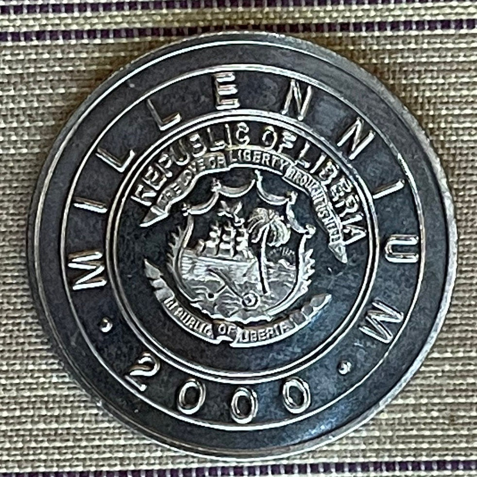 Year of the Dragon 1 Dollar Liberia Authentic Coin Money for Jewelry (Palm Tree at Beach) (Freedom Ship) (Millenium) (2000) (Millennials)