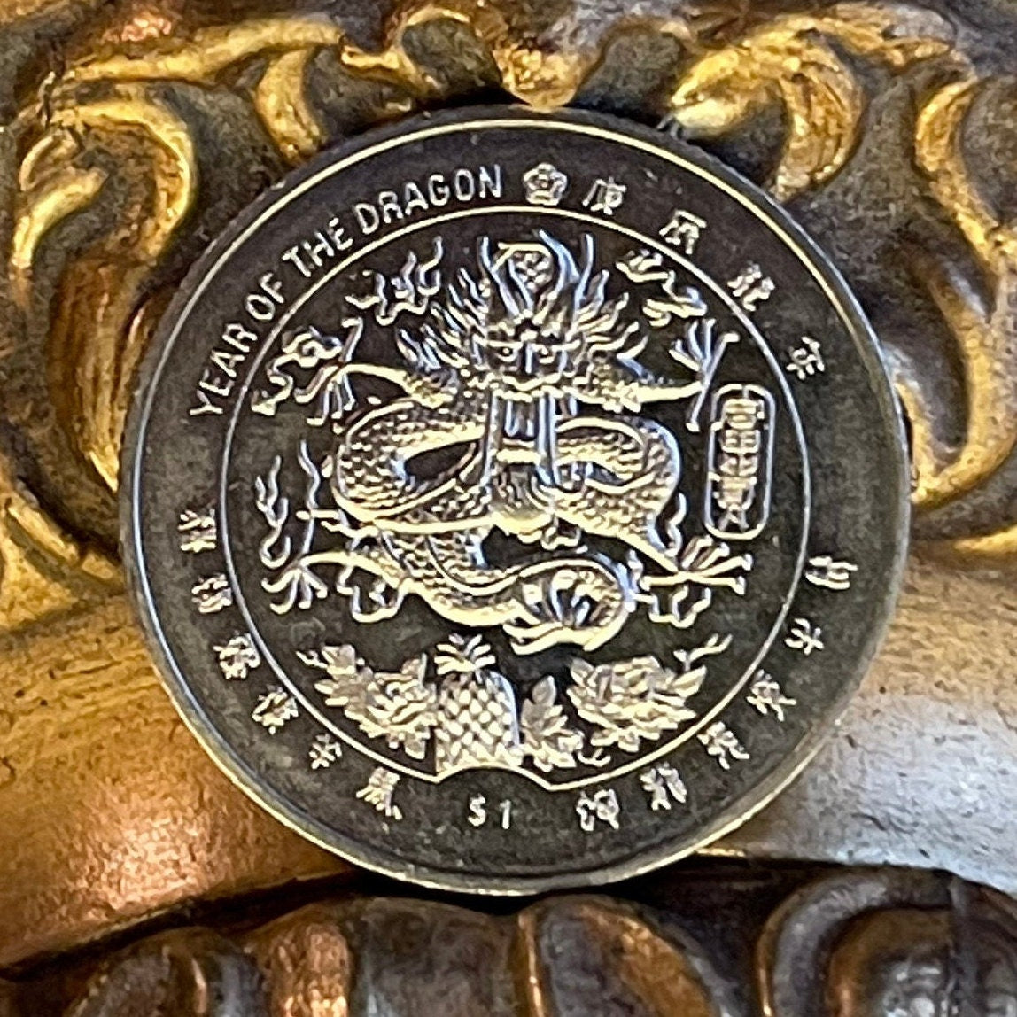 Year of the Dragon 1 Dollar Liberia Authentic Coin Money for Jewelry (Palm Tree at Beach) (Freedom Ship) (Millenium) (2000) (Millennials)