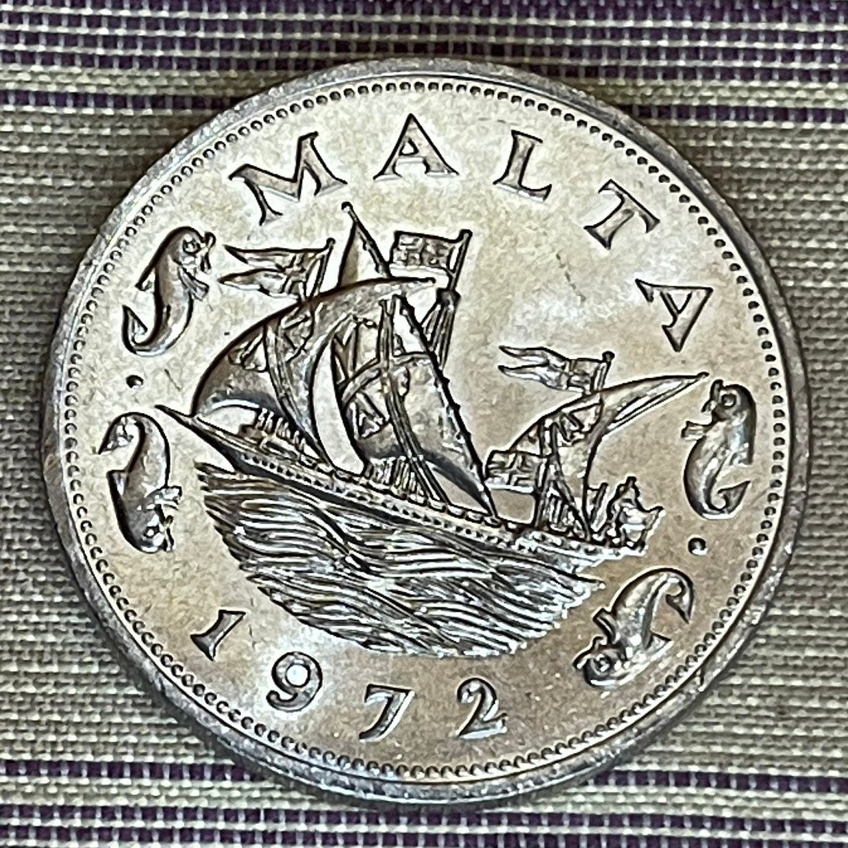 Barge of the Grand Master with Dolphins 10 Cents Malta Authentic Coin Money for Jewelry and Crafts (Knights Templar) (Order of Saint John)