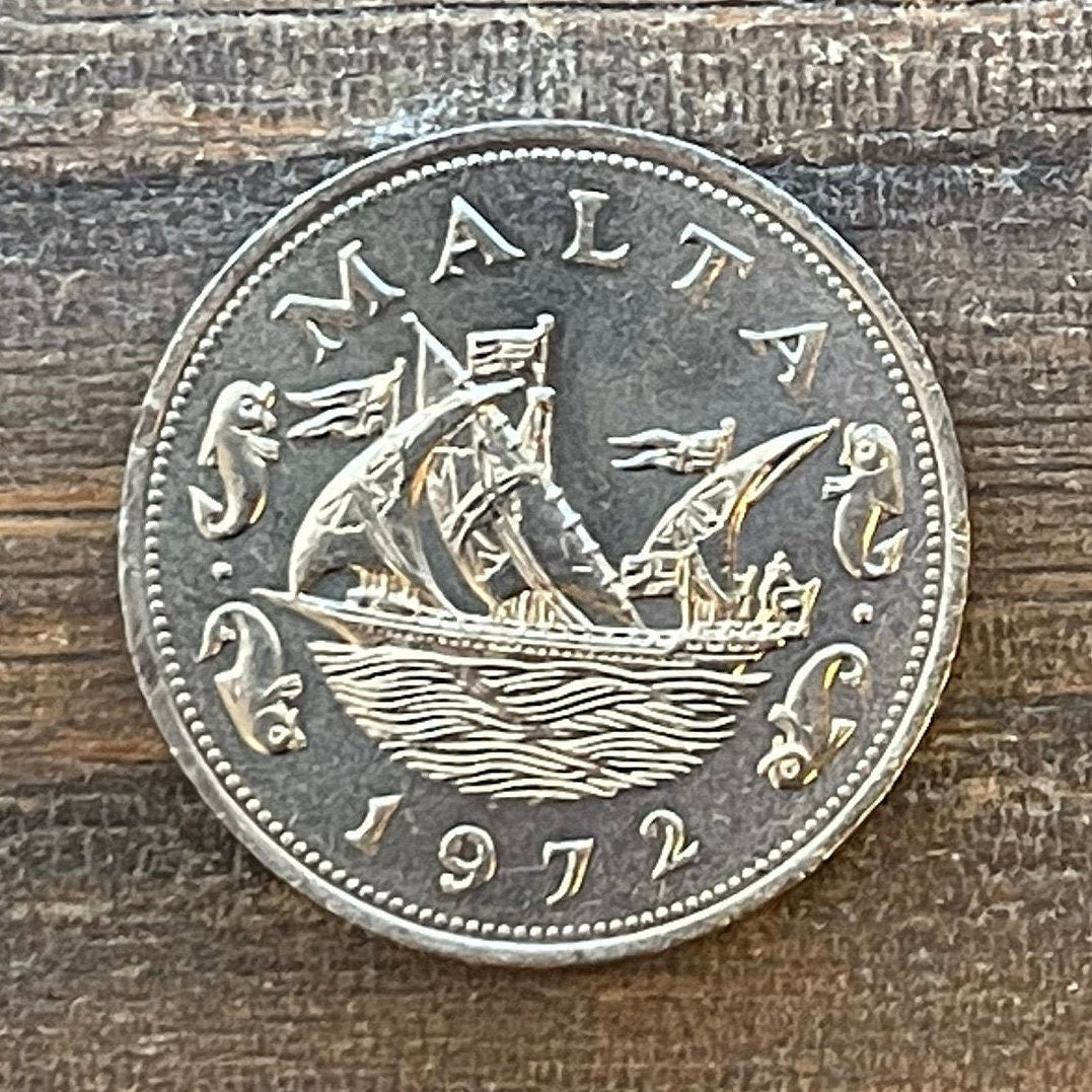 Barge of the Grand Master with Dolphins 10 Cents Malta Authentic Coin Money for Jewelry and Crafts (Knights Templar) (Order of Saint John)