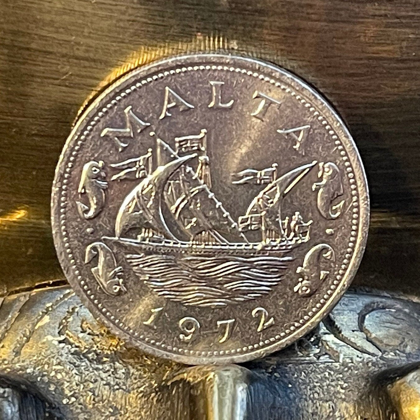 Barge of the Grand Master with Dolphins 10 Cents Malta Authentic Coin Money for Jewelry and Crafts (Knights Templar) (Order of Saint John)